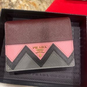 Prada chevron pattern saffiano leather wallet